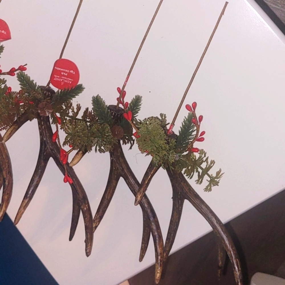 Rustic Antler Holiday Ornament Pick with Greenery 13 QTY